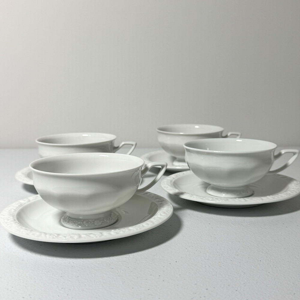 Vintage Rosenthal Maria White Large Cup and Saucer Set of 4 Germany